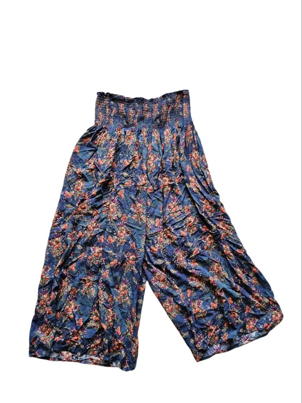 Natural Life Navy Floral Wide-Leg Smocked Waist Pants Size Medium